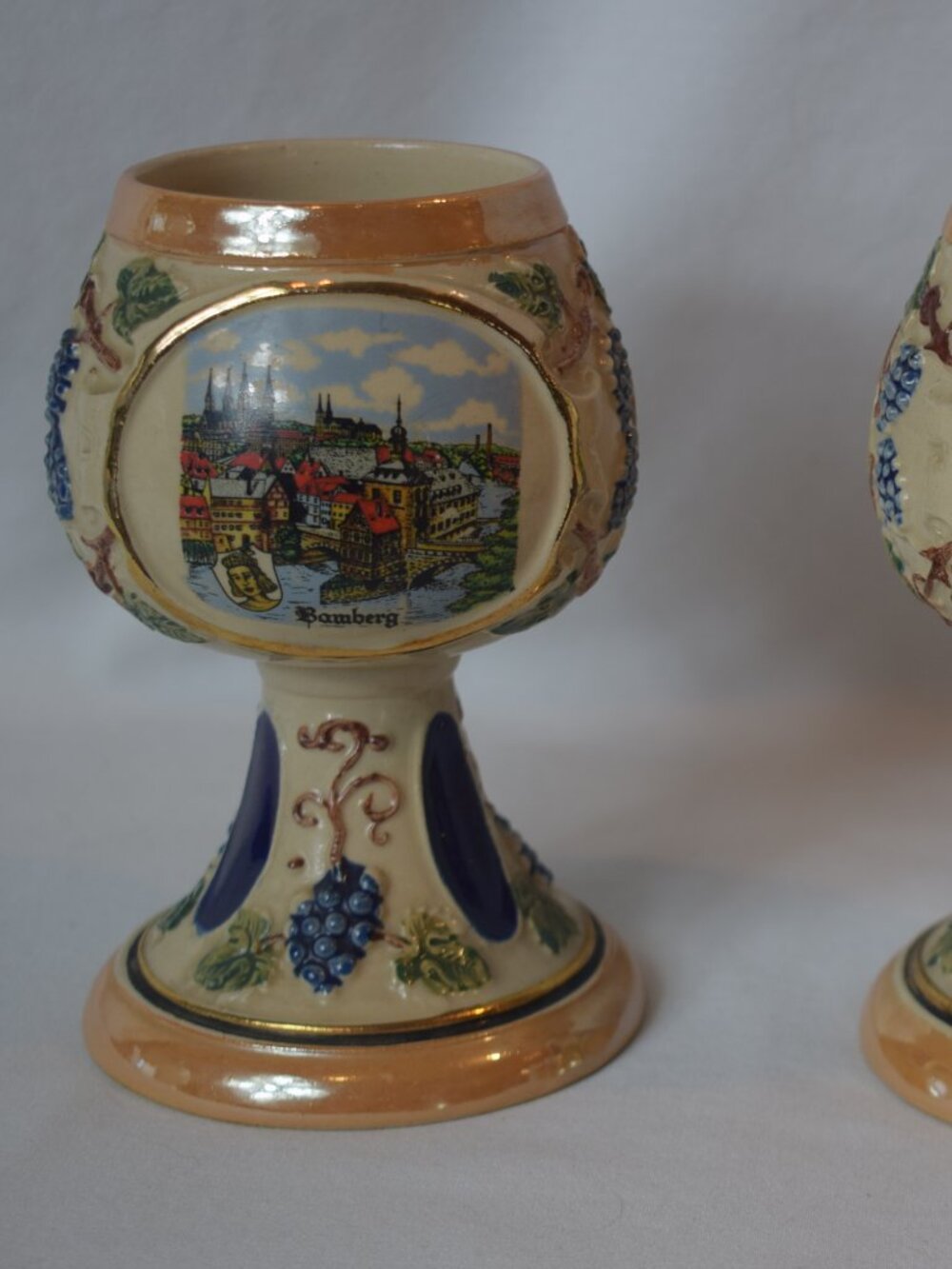 Pair Original Gerzit Gerz Ceramic Wine Goblets Painted Bamberg Kurhaus Wiesbaden